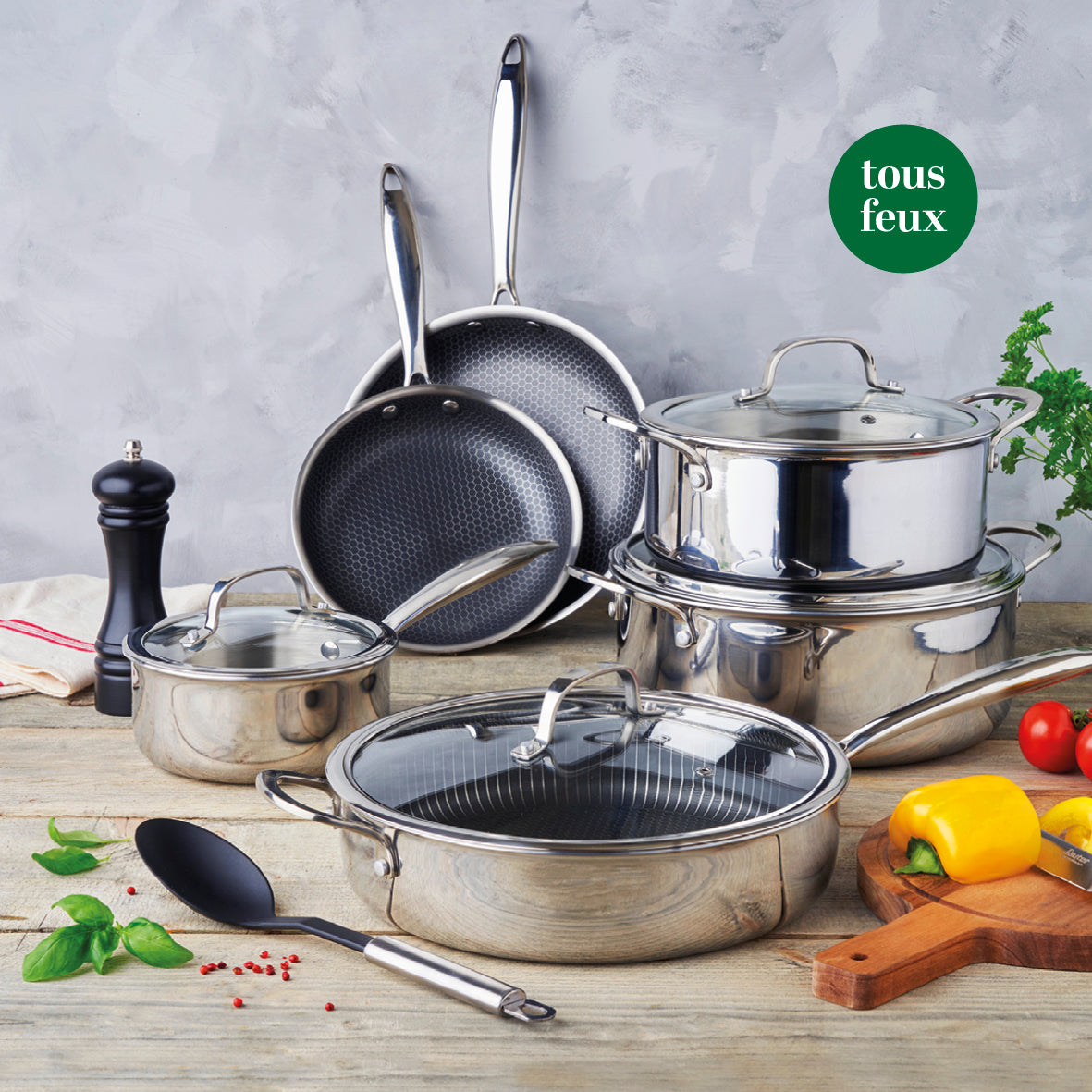 Wok En Acier Inoxydable Triply Revêtement Nid D'Abeille Anti-Adhésif 30 Cm - Argenté