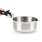 Set of 3 Stainless Steel Saucepans with Removable Handle + 3 Strainer Lids with Stainless Steel Handle - Silver