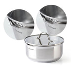 Set of 3 Stainless Steel Saucepans with Removable Handle + 3 Strainer Lids with Stainless Steel Handle - Silver
