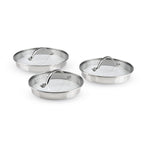 Set of 3 Stainless Steel Saucepans with Removable Handle + 3 Strainer Lids with Stainless Steel Handle - Silver