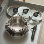 Set De 3 Sartenes Con Mango Extraíble Y 3 Protectores De Sartenes - Plateado