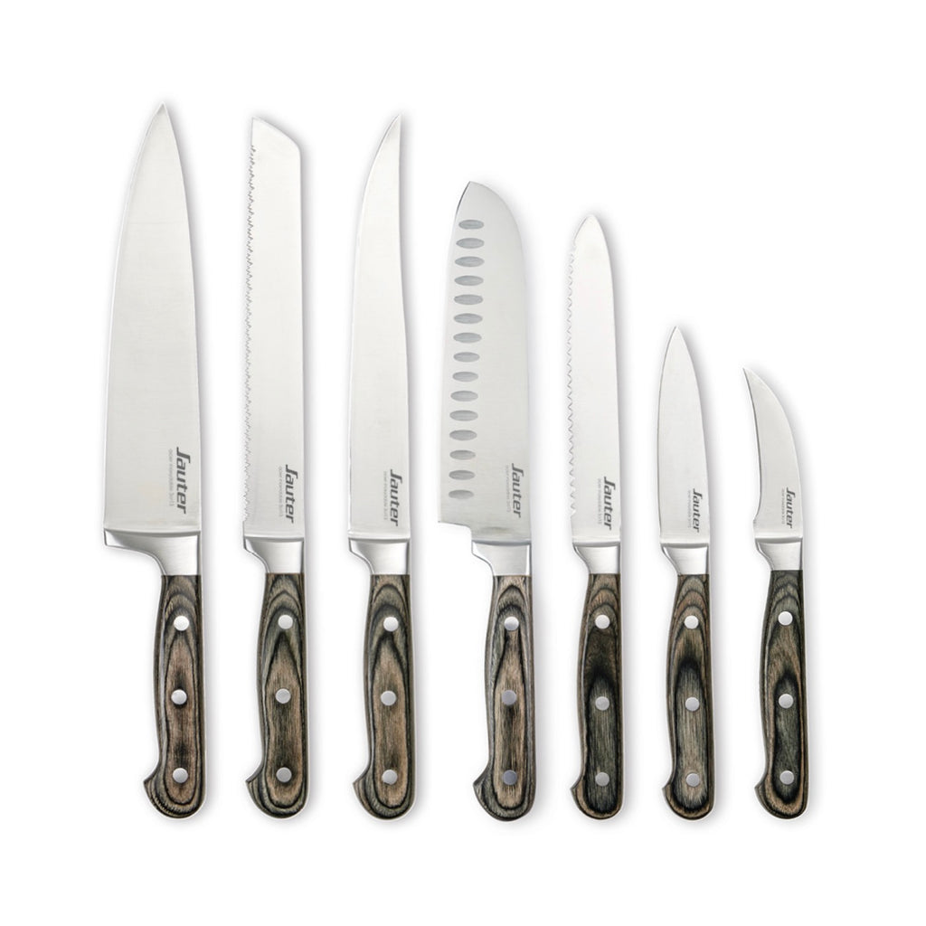 Set Of 7 Knives With Wooden Handle - Dark Gray