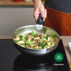 Set of 3 Stainless Steel Saucepans + 3 Frying Pans + 1 Removable Handle + 3 Colander Lids with Stainless Steel Handle - Silver