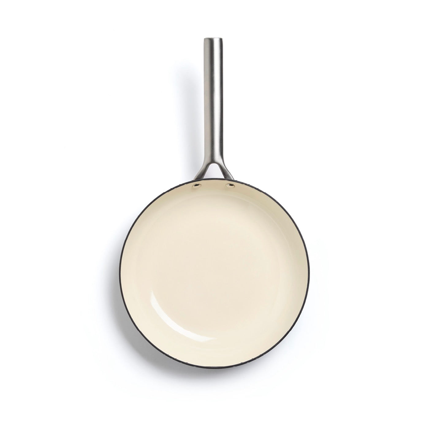 Set of 3 Enameled Cast Iron Frying Pans with Stainless Steel Handle - Dark Grey/Cream + Set of 3 Frying Pan Dividers - Dark/Cream + Black