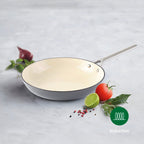 Set of 3 Enameled Cast Iron Frying Pans with Stainless Steel Handle - Dark Grey/Cream + Set of 3 Frying Pan Dividers - Dark/Cream + Black