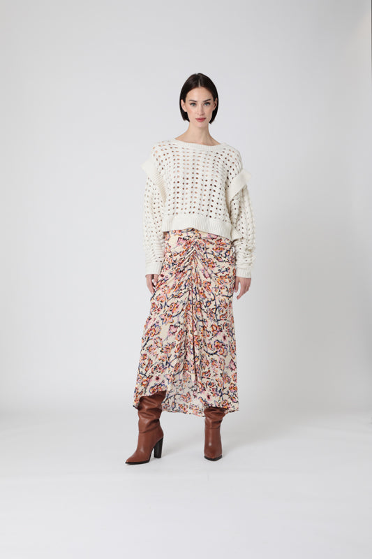 Berenice - Round Neck Fancy Stitch Jumper - Off White