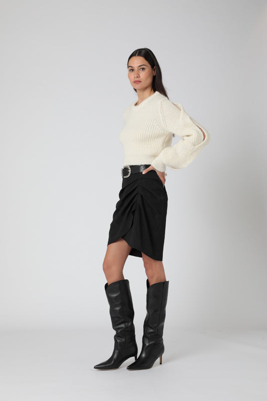 Pull Col Rond Avec Tresses - Noir