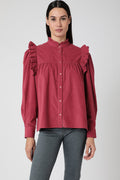 Berenice - Chemise Velour Volant Epaule - Old Pink