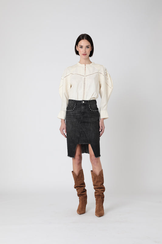 Berenice - Jupe Mi Longue Fendu Devant - Anthracite Denim