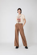 Berenice - Pantalon Droit Ceinture Surpiquee - Camel