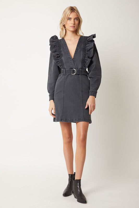 Berenice - Robe Denim Volant - Anthracite