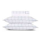 Cotton Sateen Sheet Set - Checked Pattern White / Blue