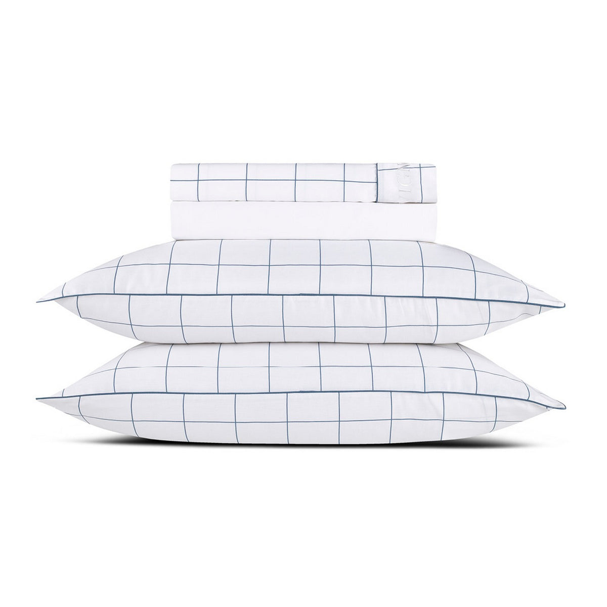 Cotton Sateen Sheet Set - Checked Pattern White / Blue