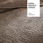 Sprei van ribfluweel - Flower Taupe