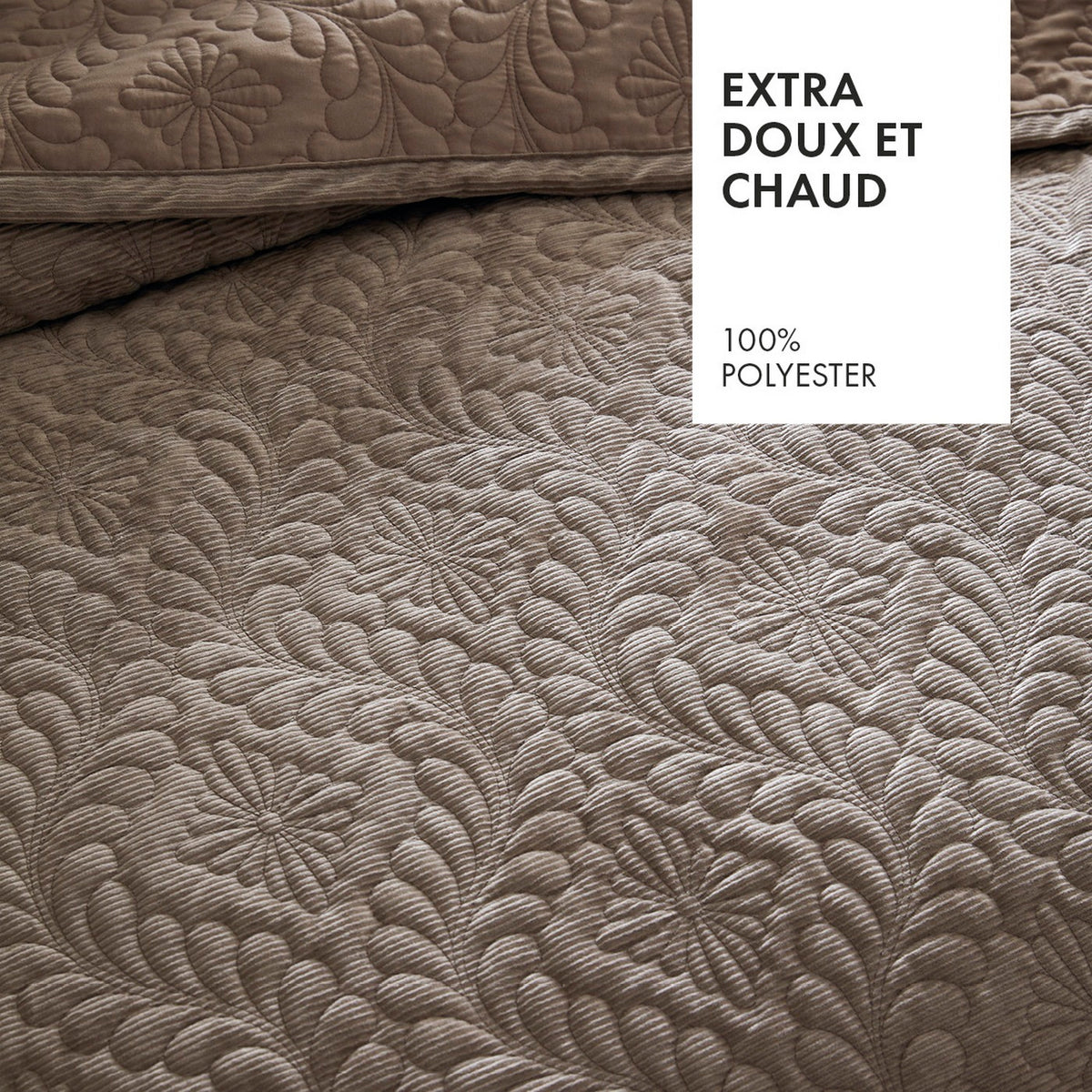 Sprei van ribfluweel - Flower Taupe
