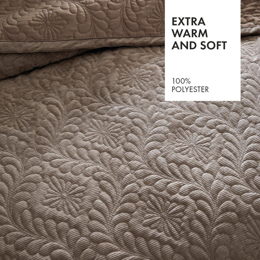 Sprei van ribfluweel - Flower Taupe
