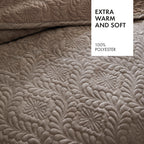 Sprei van ribfluweel - Flower Taupe