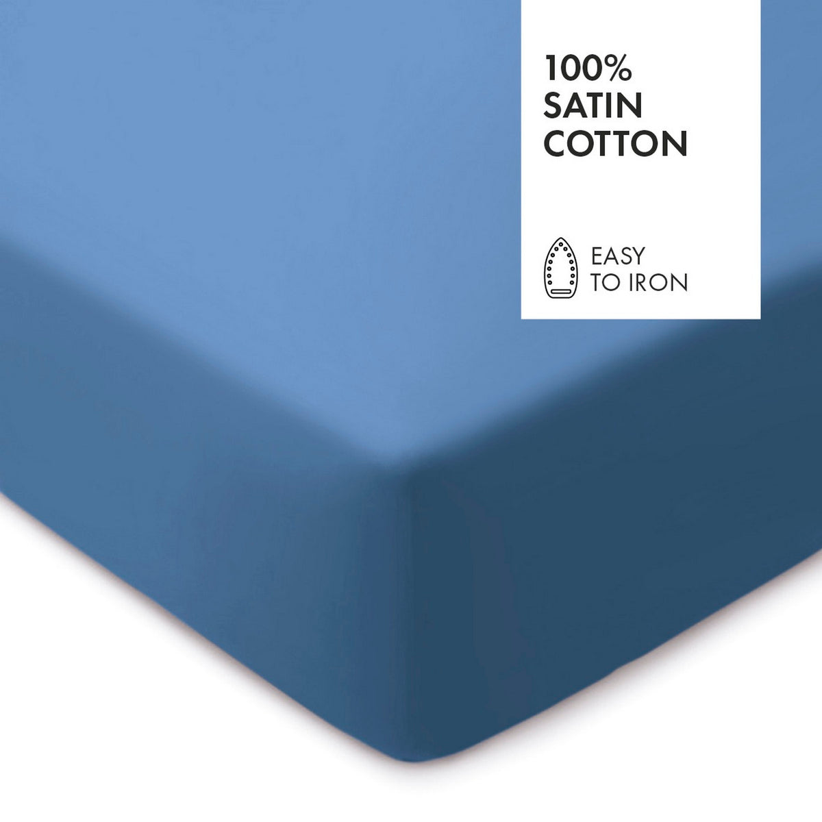 Cotton Sateen Fitted Sheet - Plain Blue