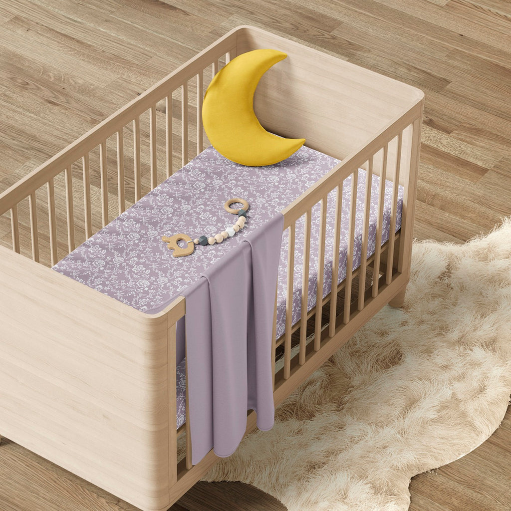Baby-Betttuch aus Baumwollsatin - Blumen Lavendel