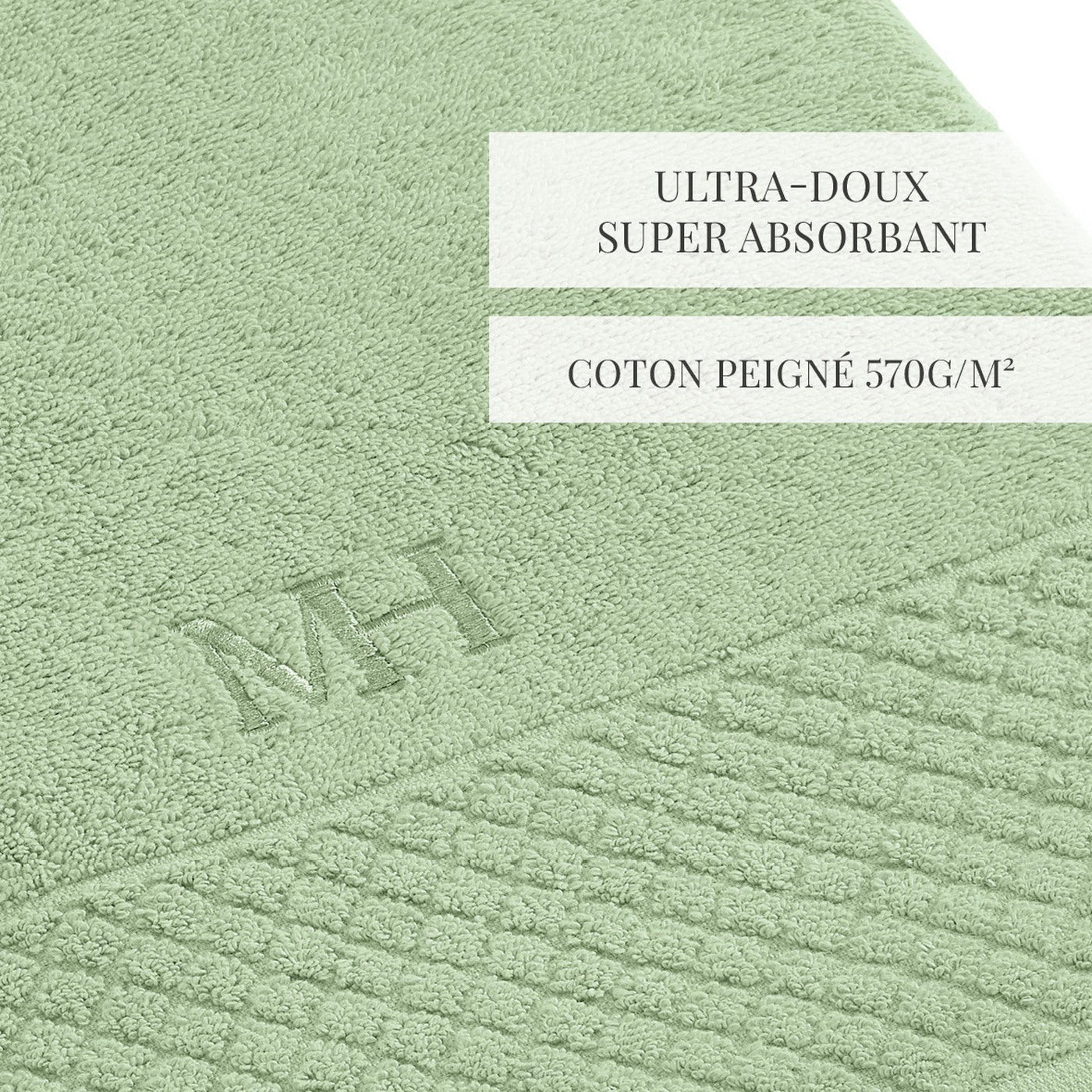 Eden - Set De 2 Serviettes + 2 Draps De Bain - Vert Amande
