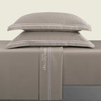 Paris - Ensemble De Draps - Satin De Coton - Blanc / Taupe