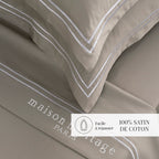 Paris - Ensemble De Draps - Satin De Coton - Blanc / Taupe
