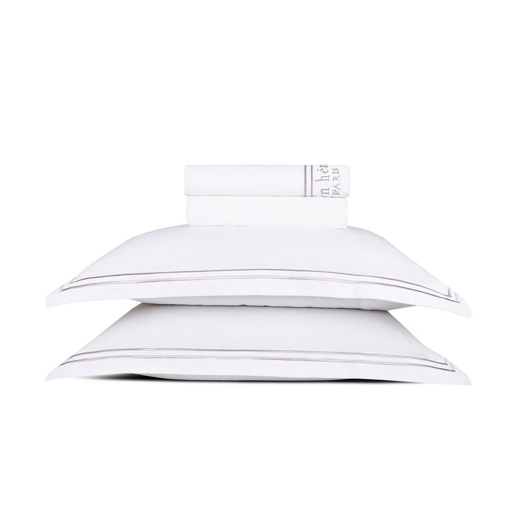 Paris - Ensemble De Draps - Satin De Coton - Gris / Blanc