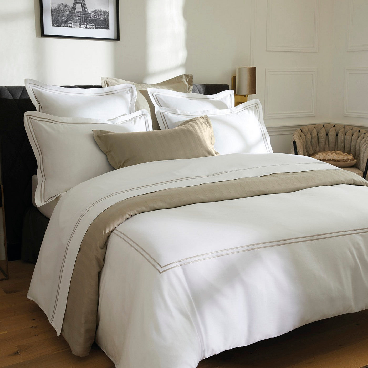 Paris - Drap Plat - Satin De Coton - Taupe / Blanc