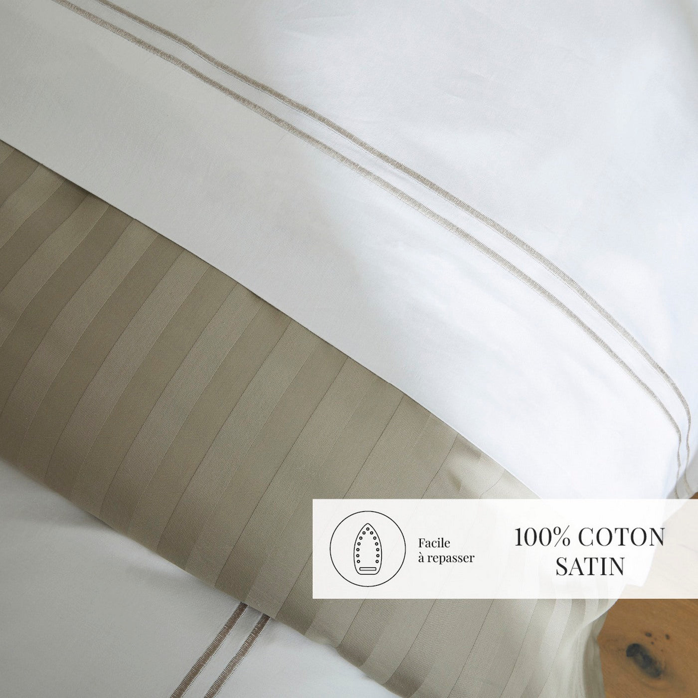 Paris - Drap Plat - Satin De Coton - Taupe / Blanc