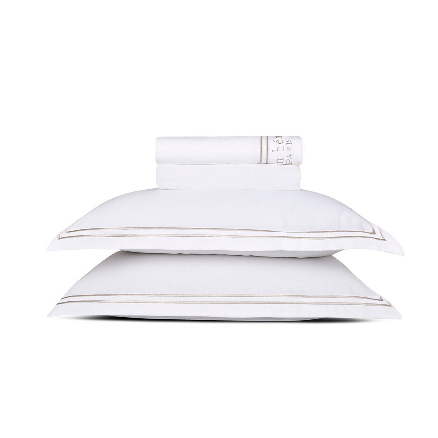 Paris - Ensemble De Draps - Satin De Coton - Taupe / Blanc