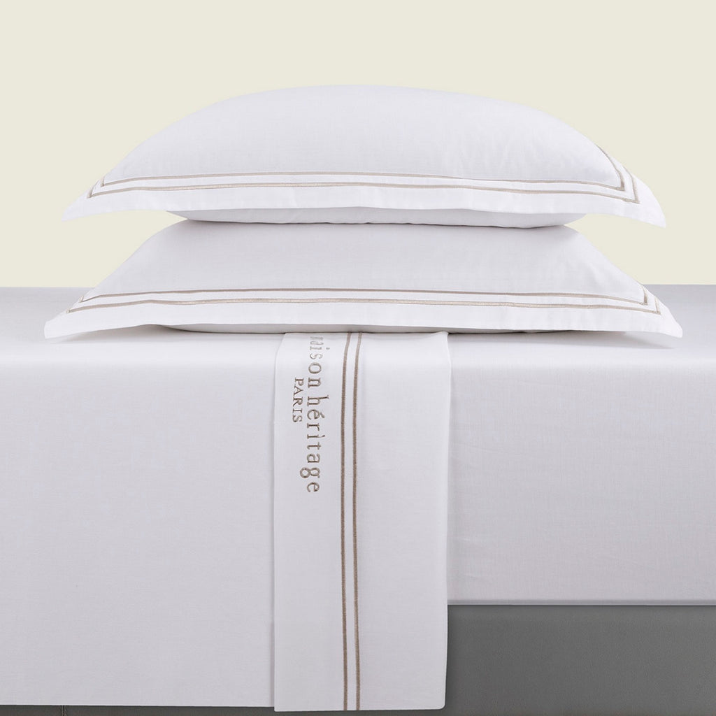 Paris - Ensemble De Draps - Satin De Coton - Taupe / Blanc