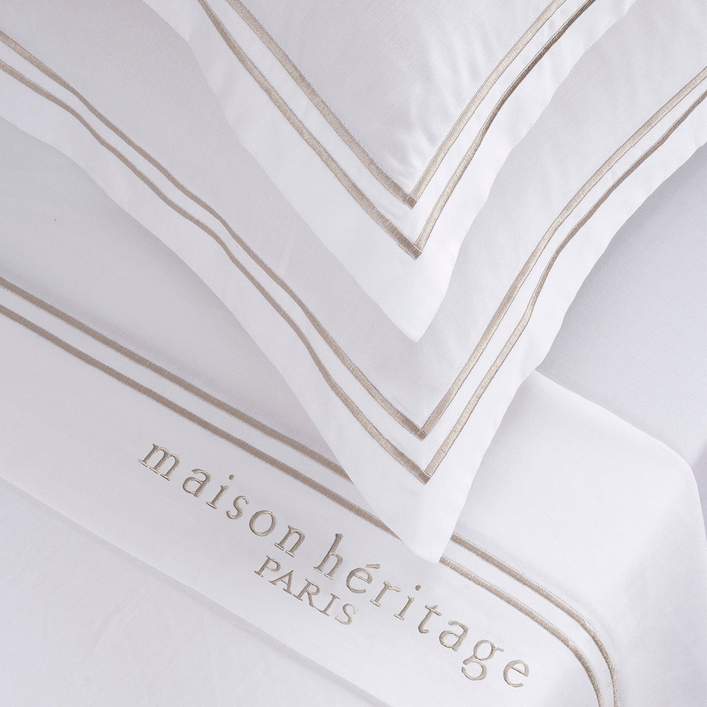 Paris - Ensemble De Draps - Satin De Coton - Taupe / Blanc