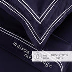 Paris - Ensemble De Draps - Satin De Coton - Blanc / Bleu Foncé
