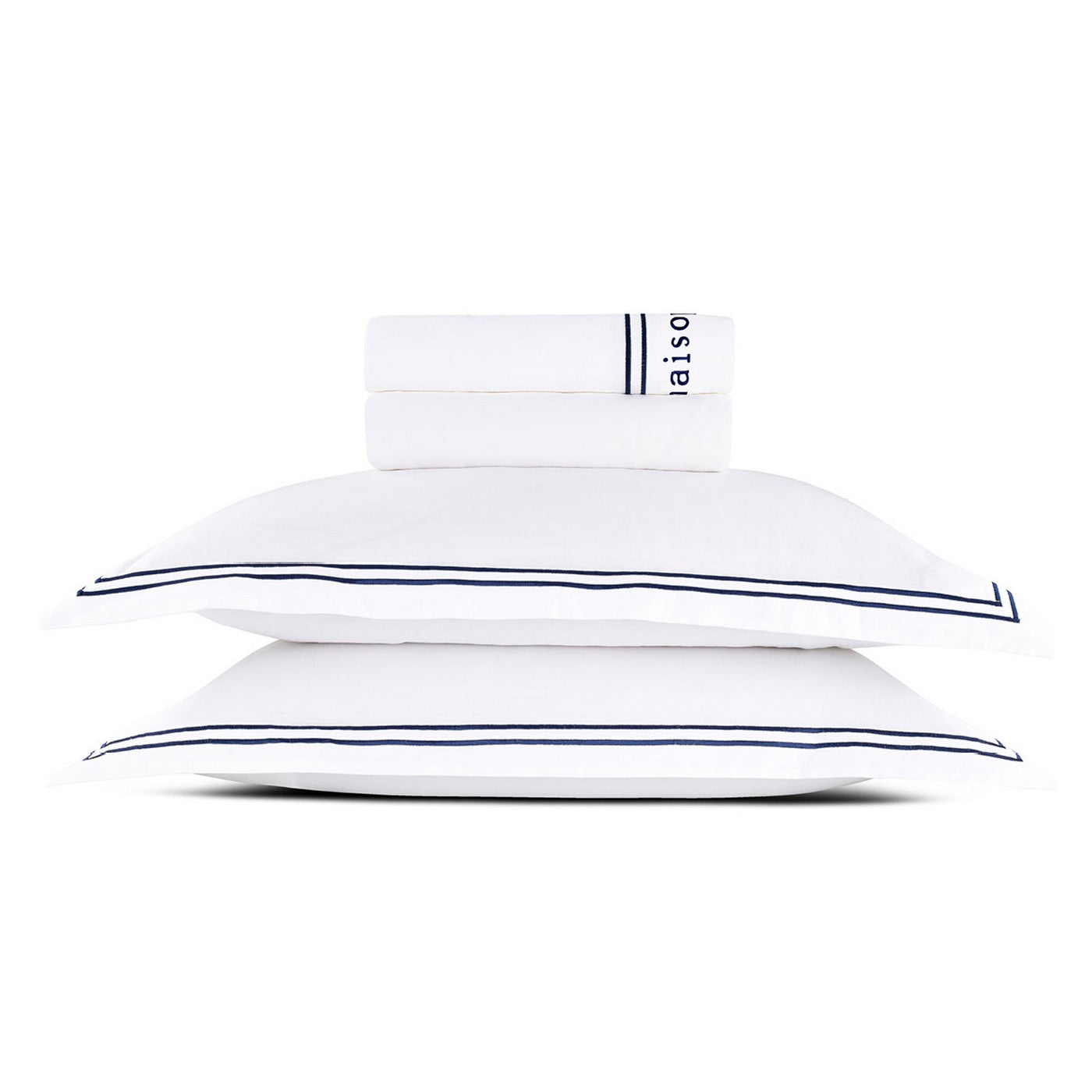 Paris - Ensemble De Draps - Satin De Coton - Bleu Foncé / Blanc