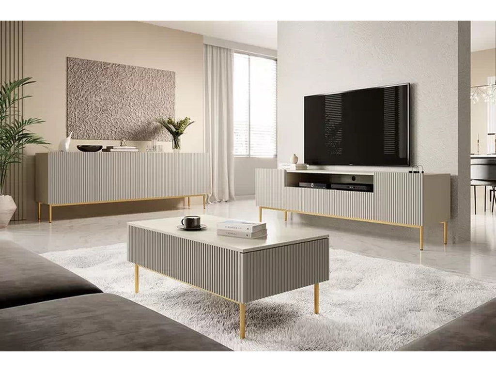 Kasha - TV Unit with Open Compartment - Gold Legs