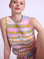 Berenice - Crochet Round Neck Vest Top - Blue-Indigo