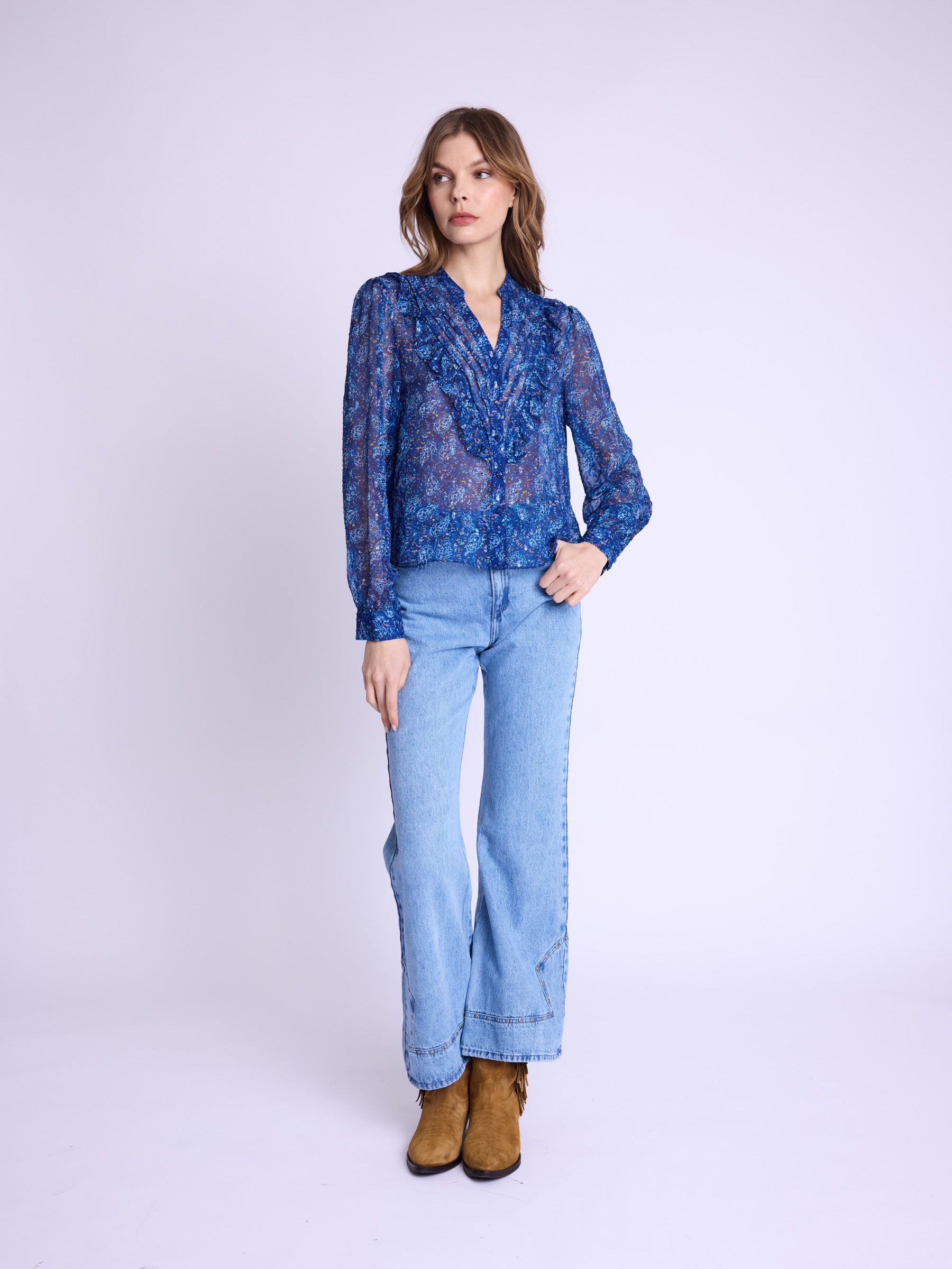 Shirt With Ruffle On The Collar - Holi-Print