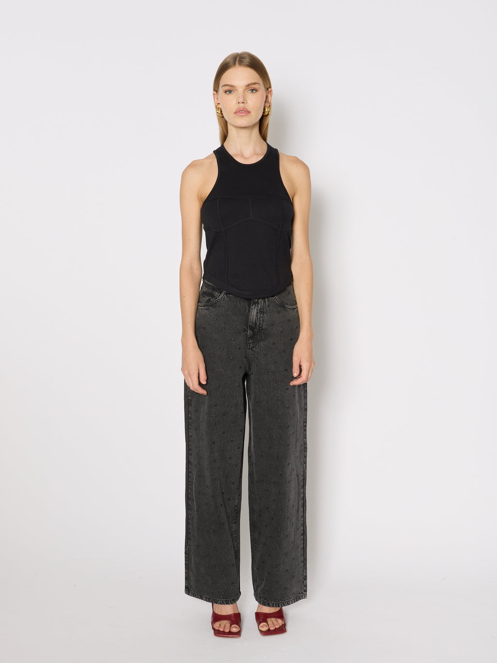 Rd Corset Collar Tank Top - Black