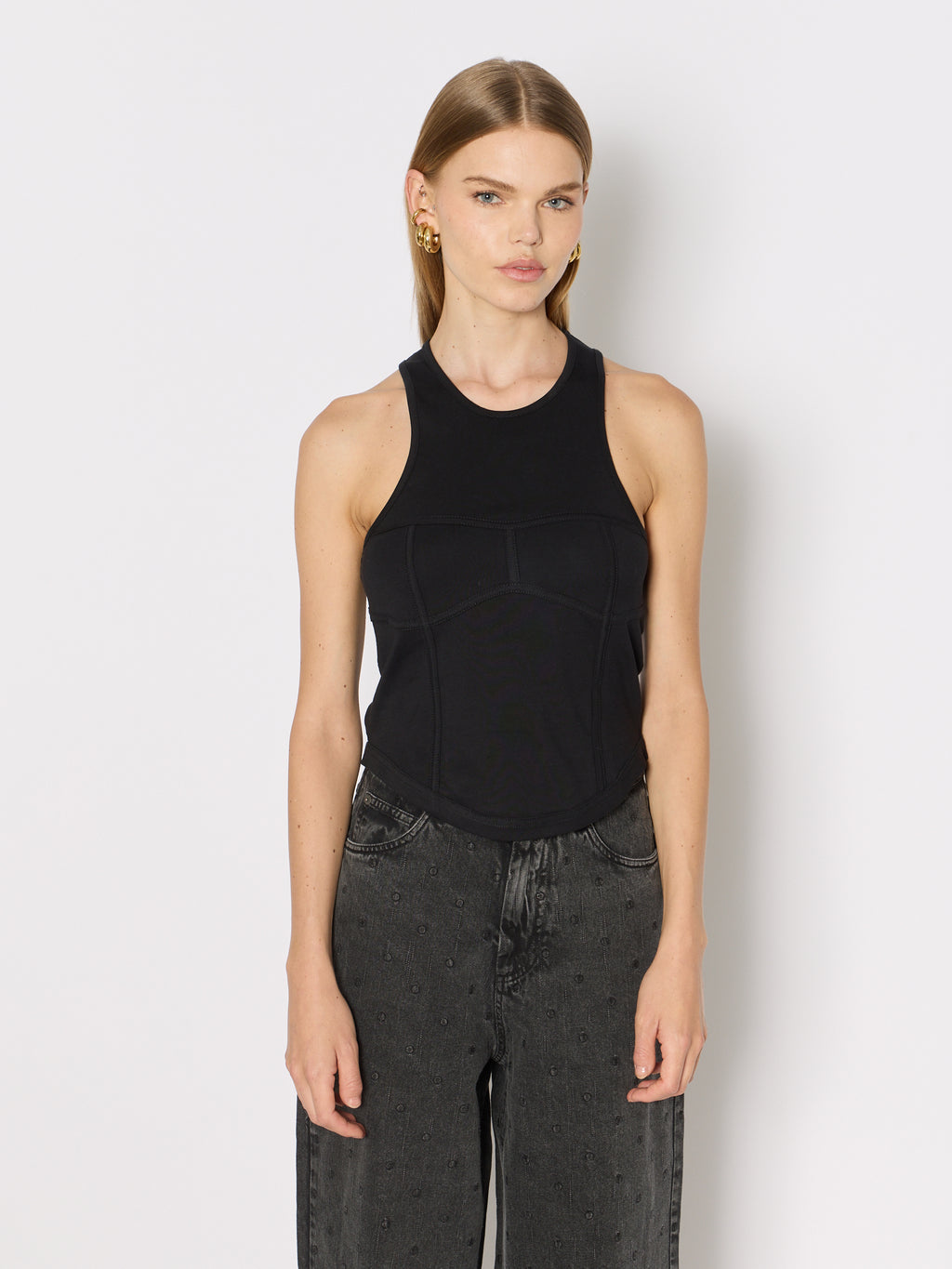 Rd Corset Collar Tank Top - Black