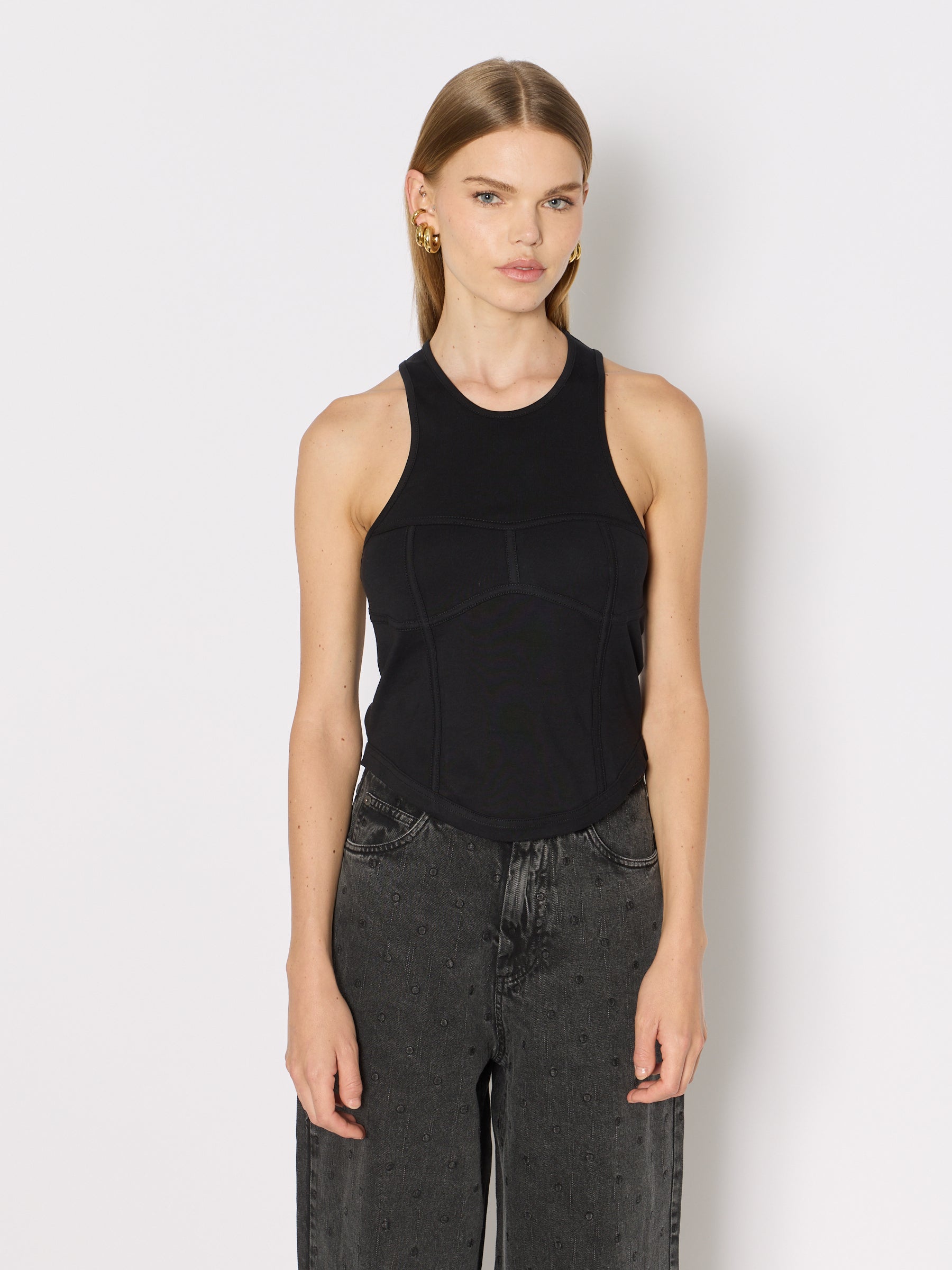 Rd Corset Collar Tank Top - Black
