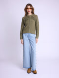 Ml Cardigan Rd Collar Fringe - Khaki