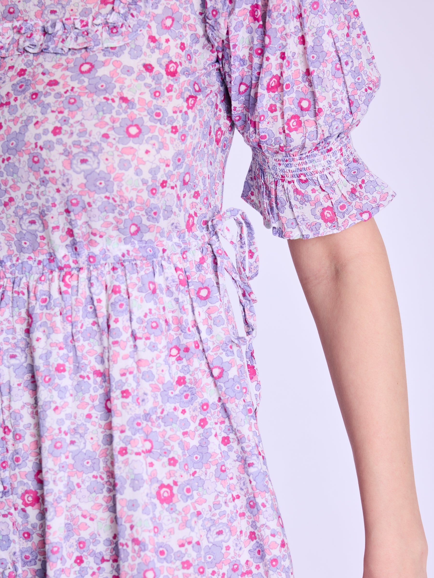 Berenice - Robe Longue Avec Cordon Cotes - Pink-Liberty-Print