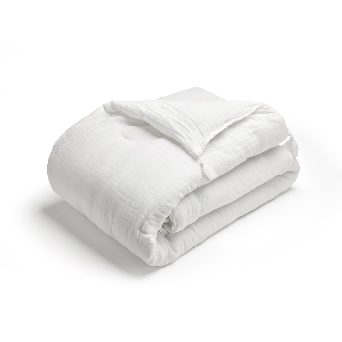 Eiderdown With Tassels Cotton Gauze - Plain - Pure White
