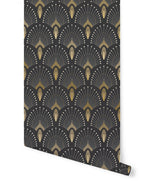 Rollo de Papel Pintado 1925 - Gris Oscuro Antracita Dorado