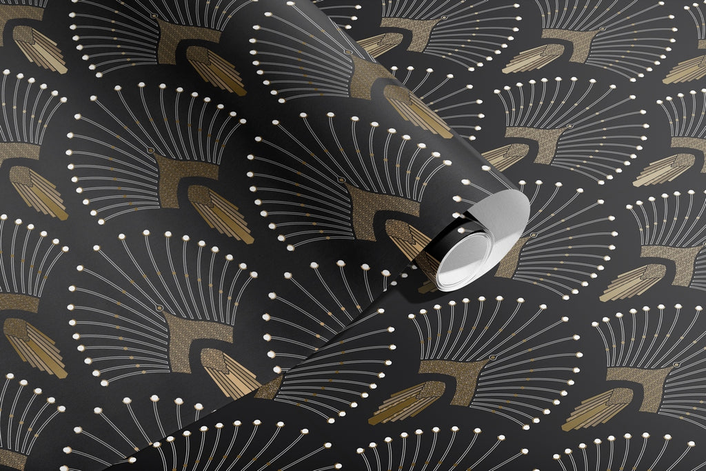 Rollo de Papel Pintado 1925 - Gris Oscuro Antracita Dorado