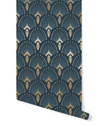 Rollo de Papel Pintado 1925 - Azul Oscuro Dorado