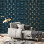 Rollo de Papel Pintado 1925 - Azul Oscuro Dorado