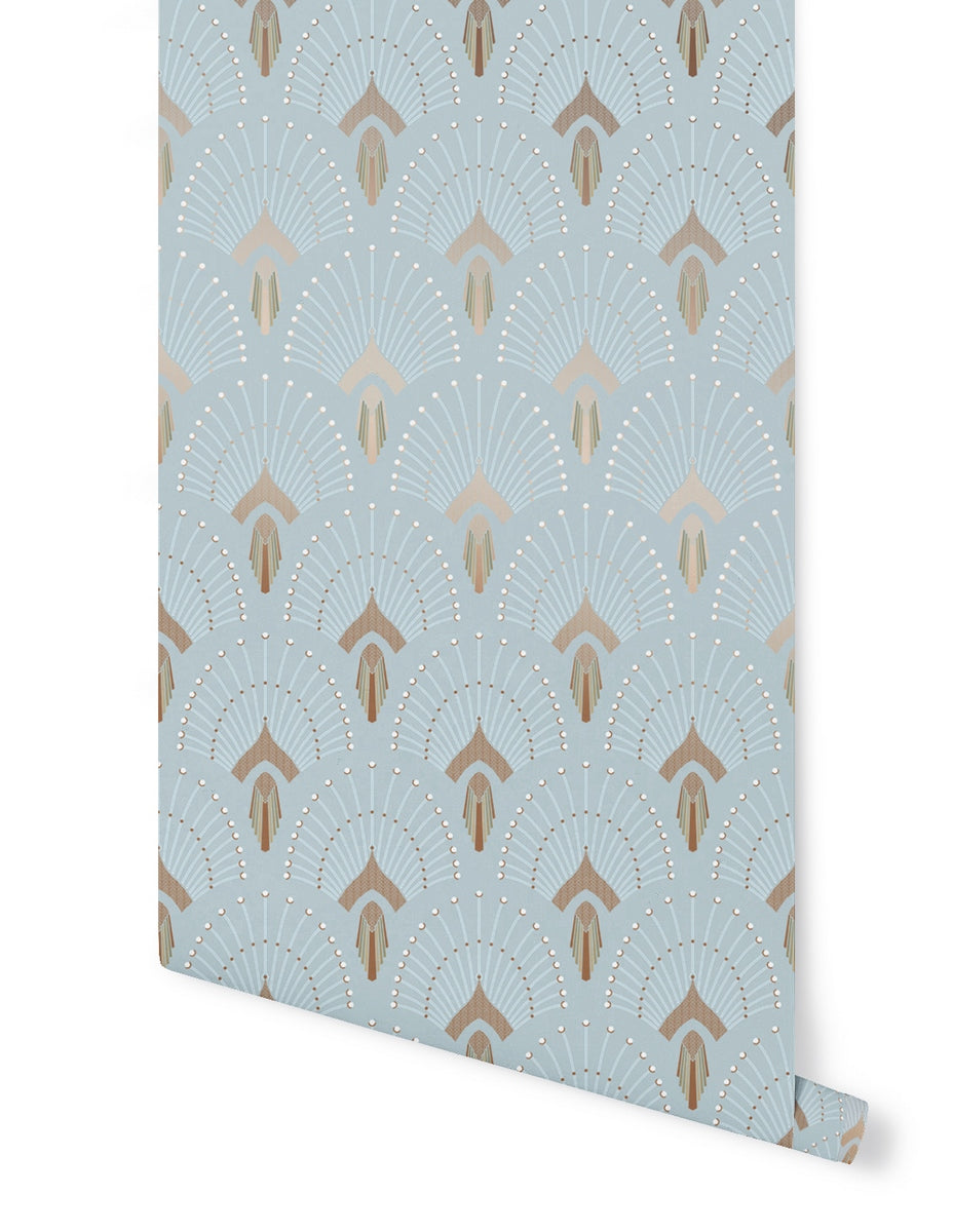 Rollo de Papel Pintado 1925 - Azul Claro Dorado
