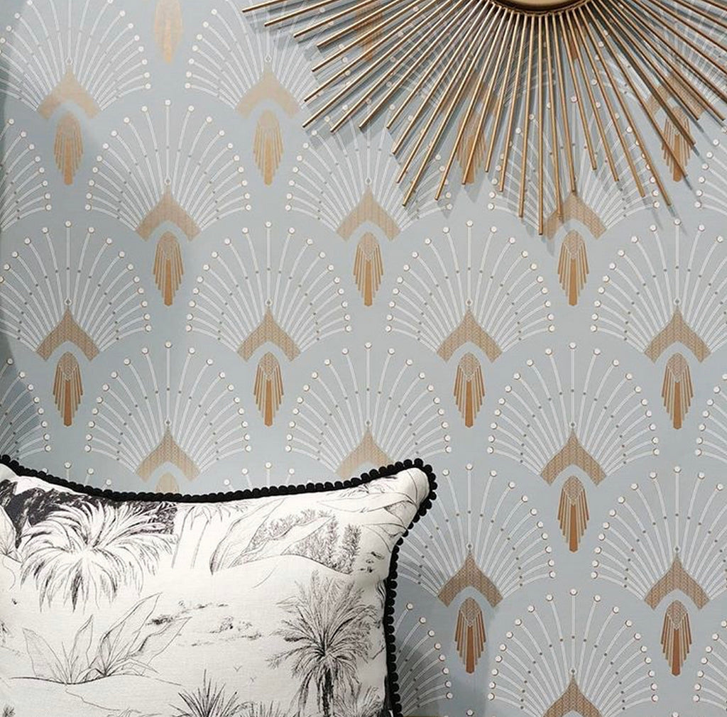 Rollo de Papel Pintado 1925 - Azul Claro Dorado
