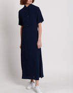 Lange Doorknoopjurk Korte Mouwen - Marineblauw - Dames